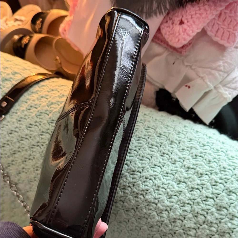 Franco Sarto Shiny  Black Chain Shoulder Bag